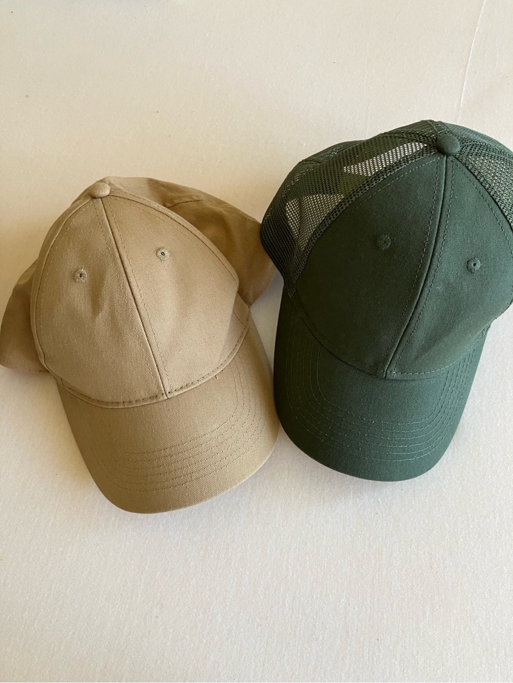 2-Pack Neutral Baseball Caps – Beige & Army Green Trucker Hat Bundle